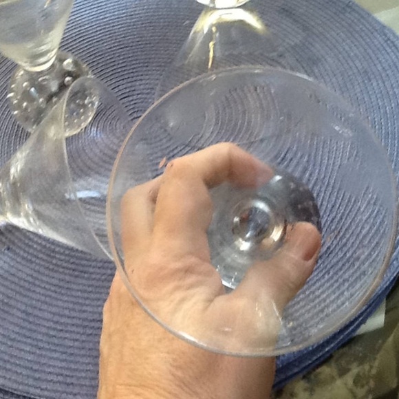 Cocktails anyone? 4 Bubble Martini glasses round ball stem, clear v bowl- used - Picture 4 of 9